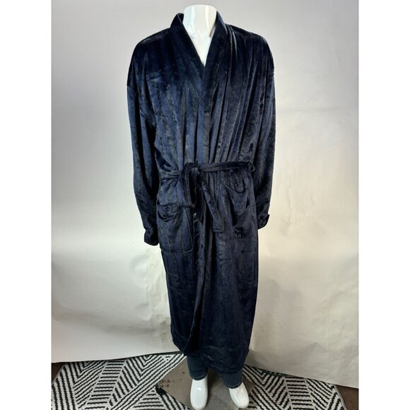 Majestic International Sterling Vintage Mens Plush Navy Robe LT/XLT 100% Polyest - Picture 1 of 16